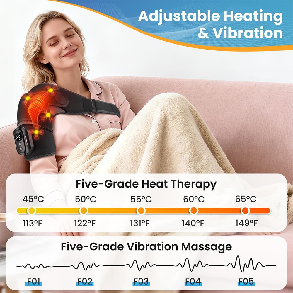 Electric Heated Vibration Shoulder Brace Wrap Shoulder Massage Support Belt Strap with 5 Levels Heating And Remote Controller