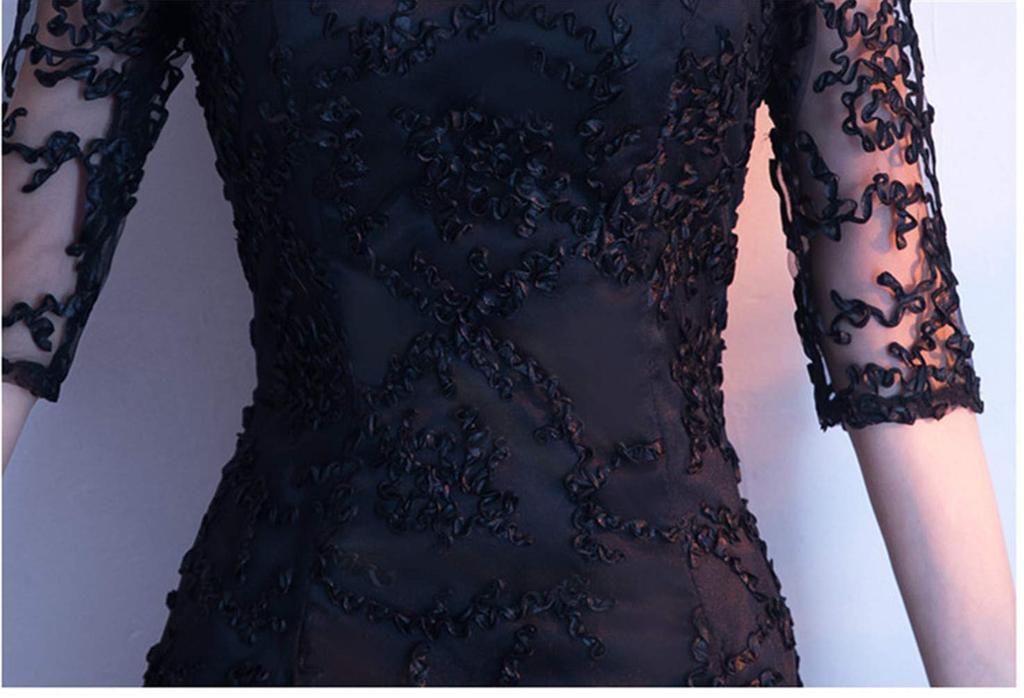 Neues Hochzeitsrot Langes Fishtail Slim Fit für Bankette [YUANYUAN] Herbst/Winter Cheongsam, Kleid, (Schwarz, XL)