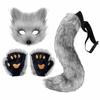 3PCS Handmade Faux Fur Masque Fox Masque Handmade Faux Fur Cat Fox Masquerade Kit for Halloween Party Cosplay Therian