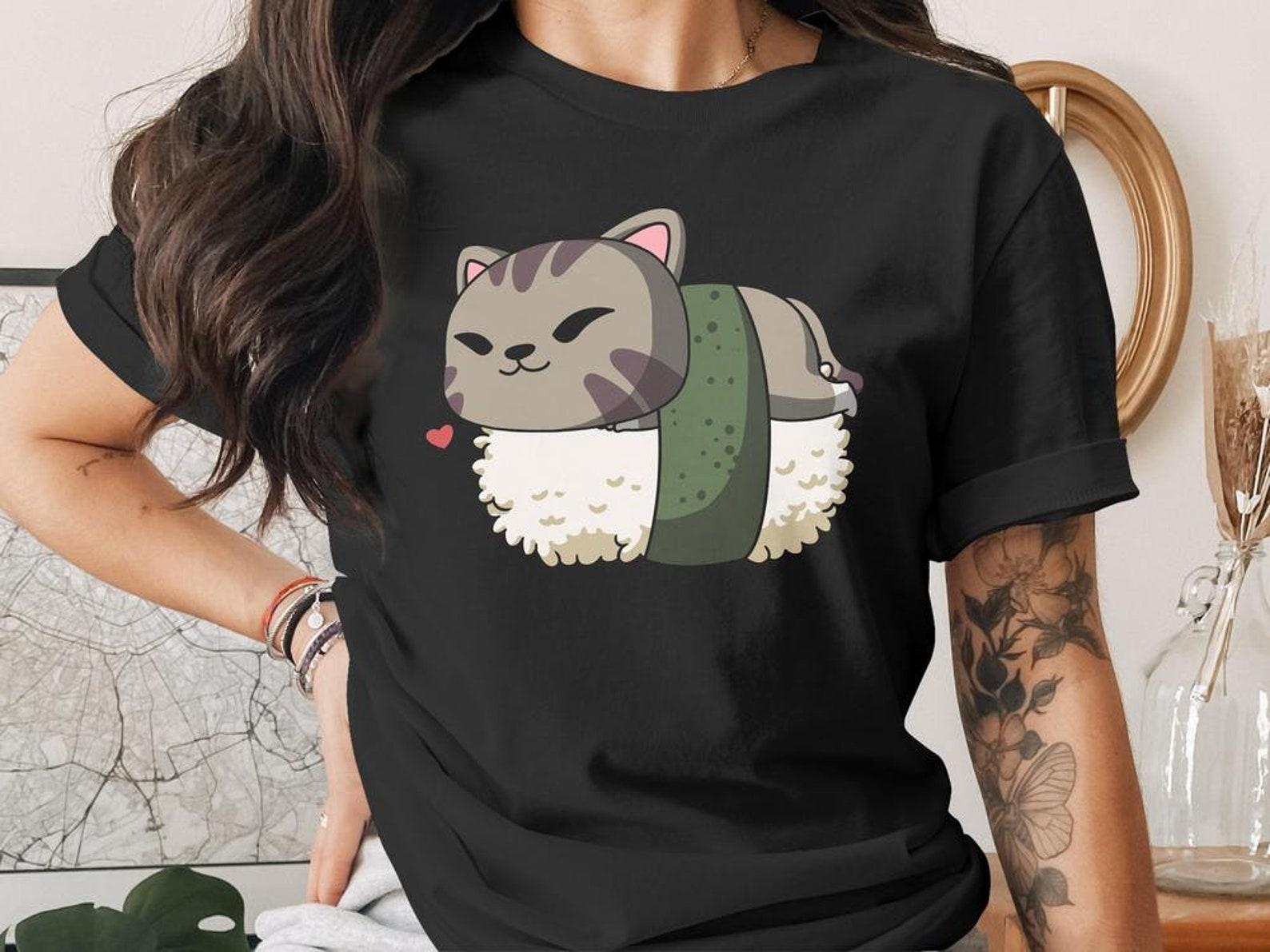 Cute Sushi Cat T-Shirt, Japanese Anime Gift, Kawaii Anime Sushi Shirt, Cute Japan Manga Art S
