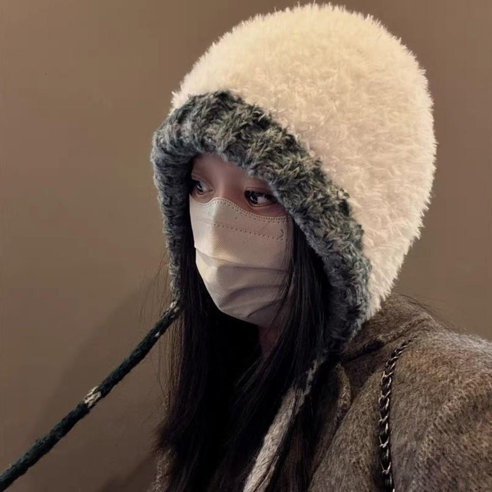 Soft Plush Pullover Hats Windproof Knitted Warm Hat Fashion Fluffy Beanie Hat  Cycling Riding