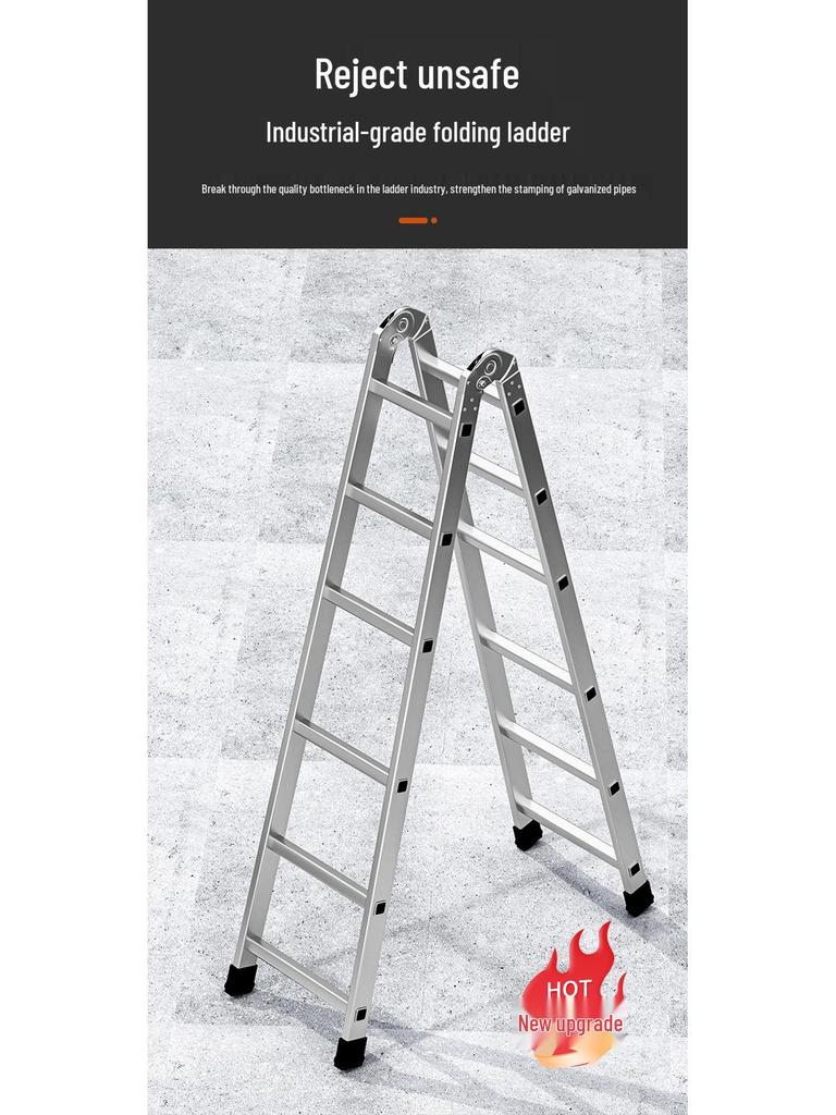 Galvanized Folding A-Frame Ladder: Double-Sided, Multifunctional, Thickened for Outdoor or Household Use