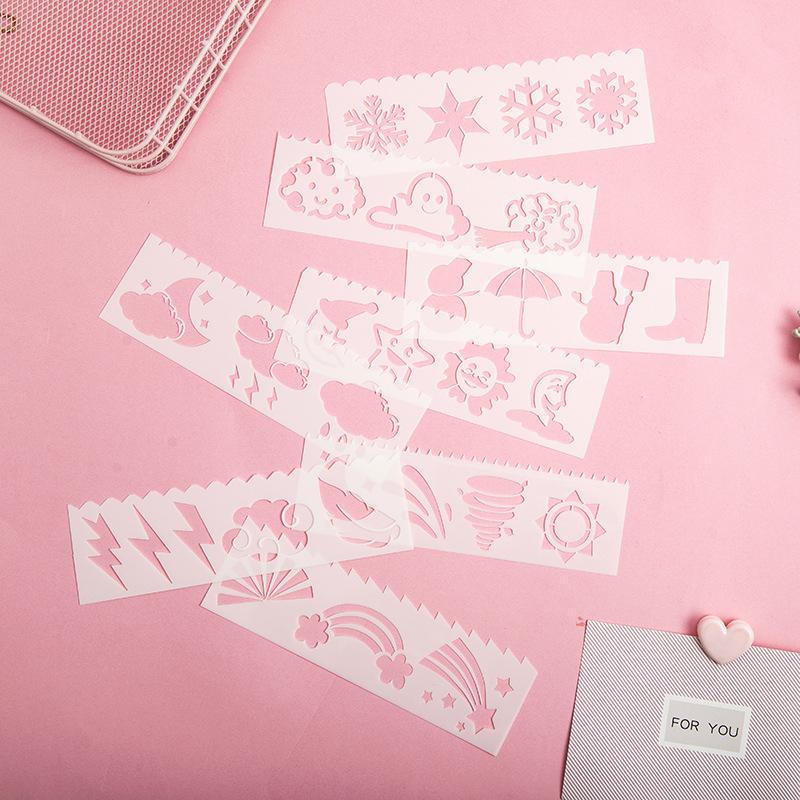 Yeni uzun şerit 3 nesil boyama şablonu 12 model 8 bir dizi el kopyası gazete boyama PET şablonu küçük cetvel seti