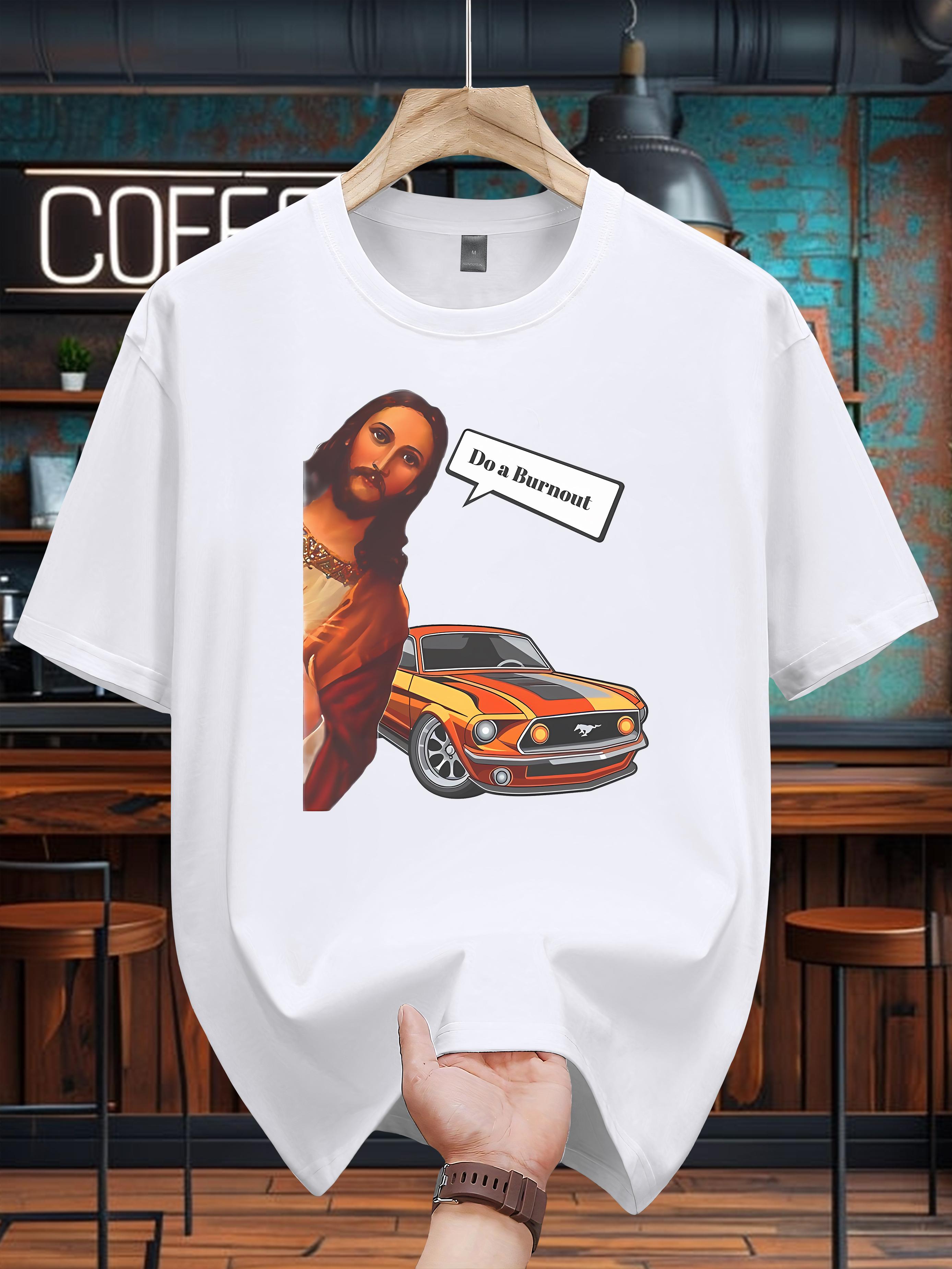 

[Lightweight Design] 100% Cotton Graphic T-shirt - Do Not Disturb Print Design with Muscle Car & Portrait L