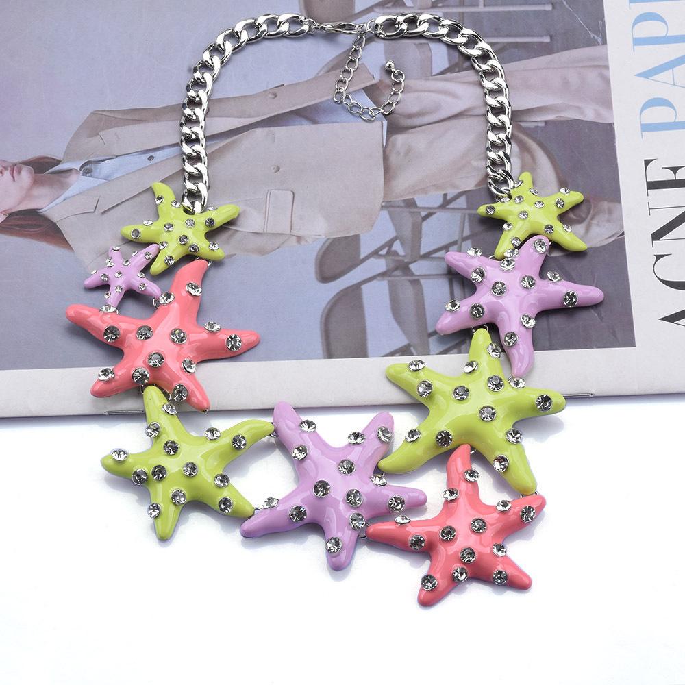 Summer Starfish Necklace Necklace Jewelry Women'S Color Matching Alloy Drip Oil Diamond Ocean Style Accessories
