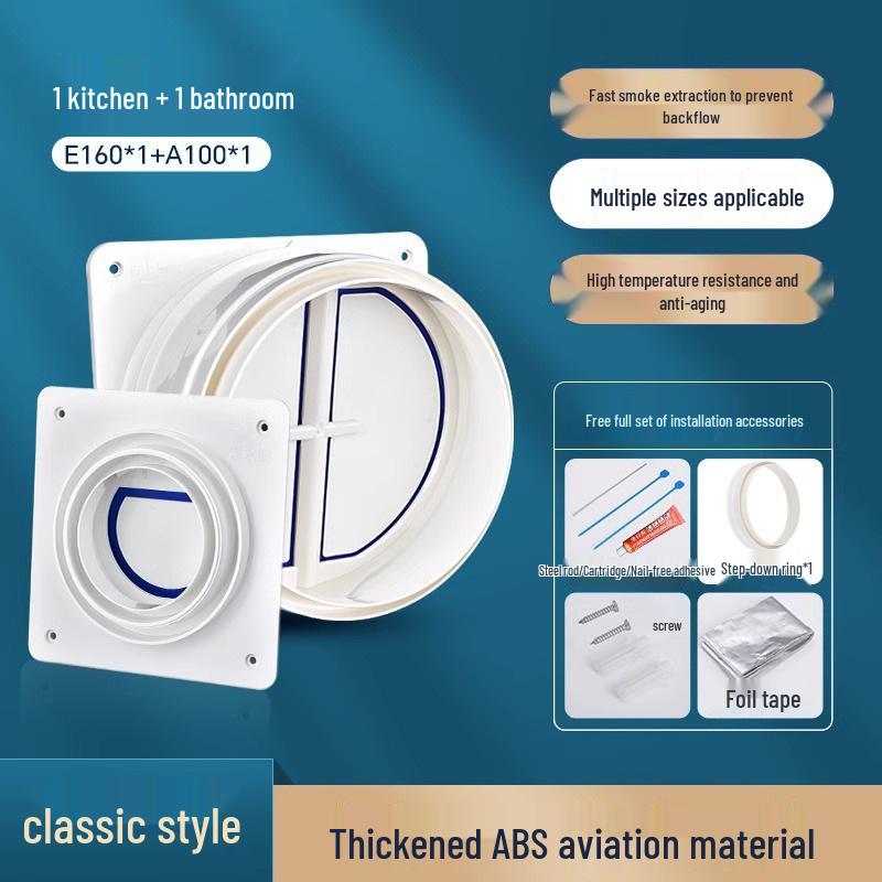 Universal Submersible Range Hood and Bathroom Flue Check Valve for Smoke Prevention