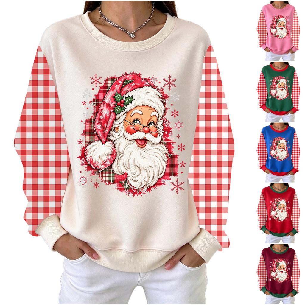 Women's Casual Christmas Print Crewneck Pullover Sweatshirt for Holiday Everyday Wear