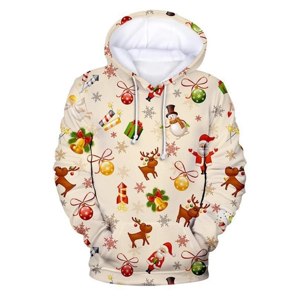Christmas Men's Hoodie 3D Printed Long-Sleeve Hooded Sweatshirt Fall/Winter Holiday Style Casual Oversized Men's Sweatshirt Top