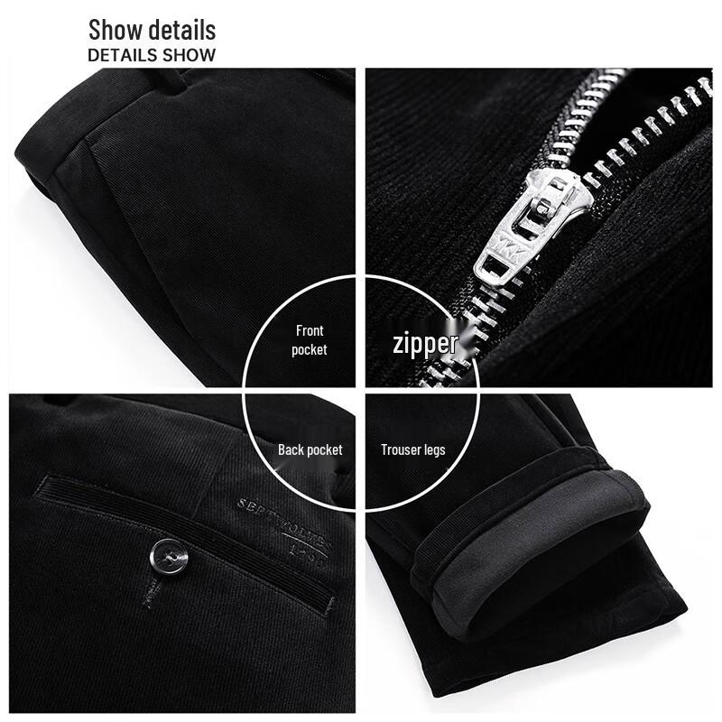Qipilong Men's Corduroy Fleece-Lined Casual Pants