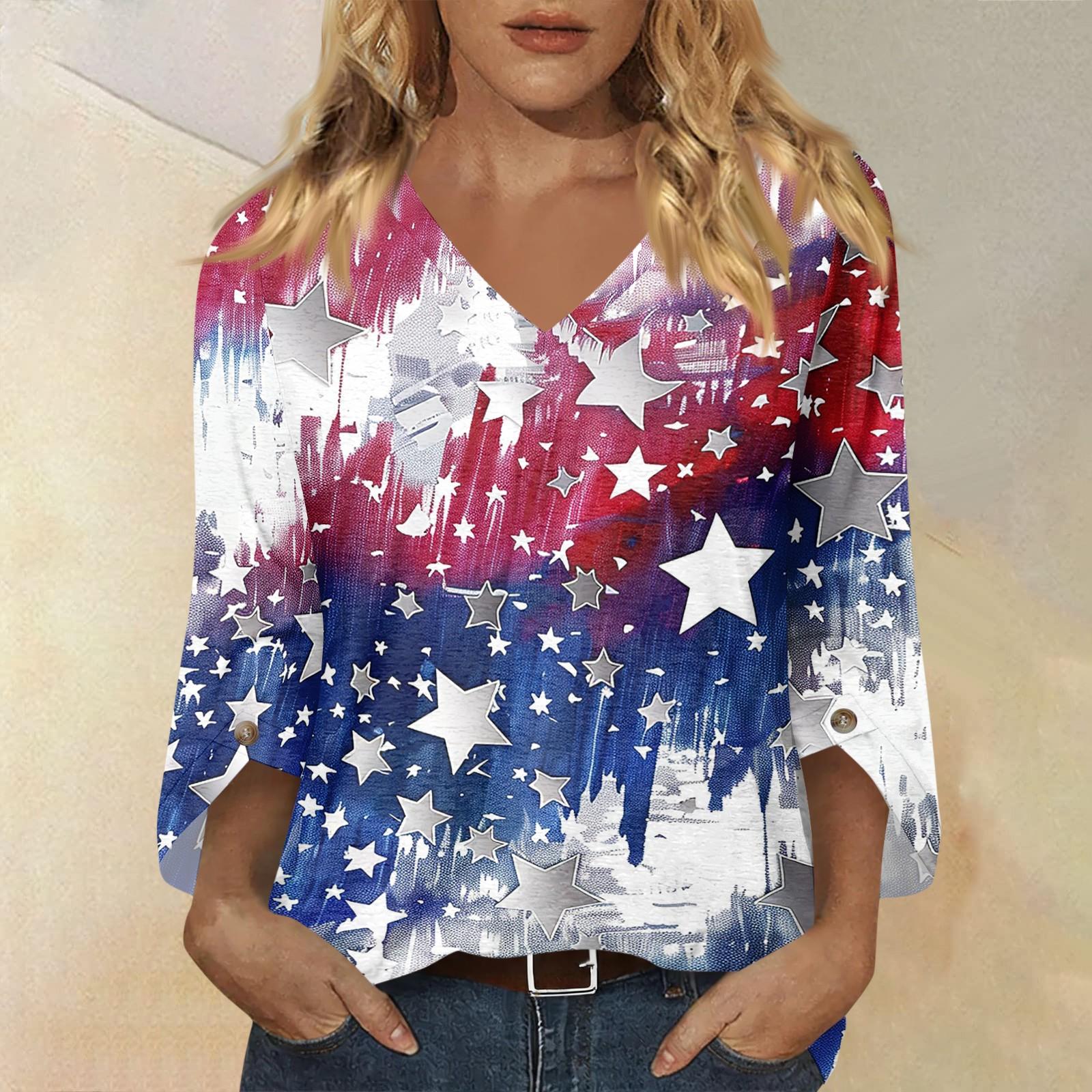 

Women s Fashionable Casual Three Quarter Sleeve -Color Collar Pullover Top M синій