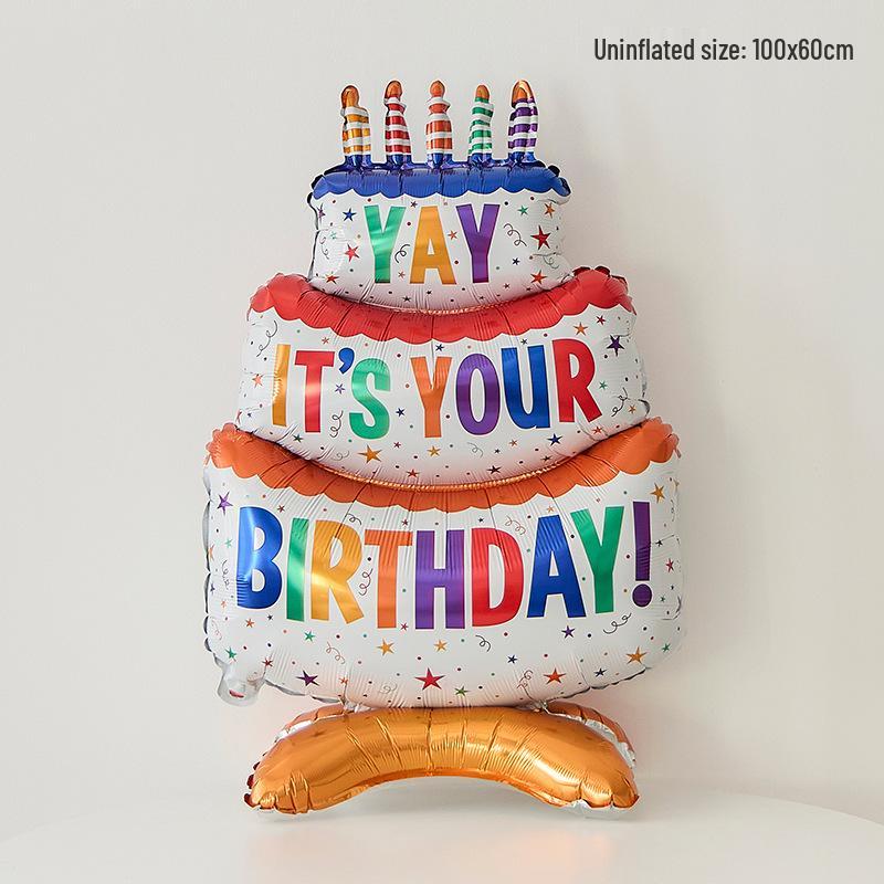 3D Cartoon Birthday Cake Balloon - Foil Decoration for Kids' Parties