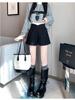 Women's Winter 2024 Black Woolen High-Waisted Wide-Leg Bootcut Shorts