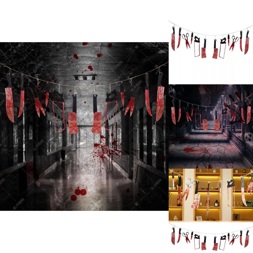2.8m Halloween Hanging Weapon Garlands Decoration Featuring Realistic Bloody Props