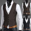 Business Men Solid Color V Neck Button Pocket Sleeveless Slim Fit Vest Waistcoat