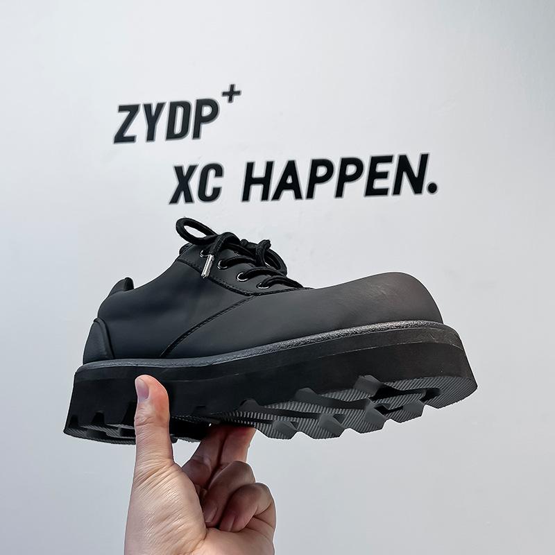 2024 Carbon Black Derby Shoes Men's Height Commuter Big Head Shoes British Style Round Head Platform Retro Leather Shoes 60706-A