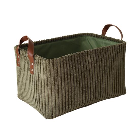 Corduroy Storage Basket Collapsible Storage Bin with Reinforced Handles Foldable Basket Organizer for Kids Toys Clothes Closet Laundry Room Bedroom