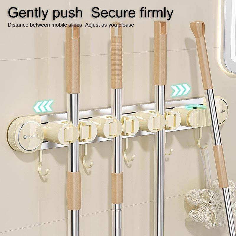 Bathroom Mop Broom Storage Rack Multi Functional Suction Cup Wall Mounted Non Perforated Storage Rack Living Room