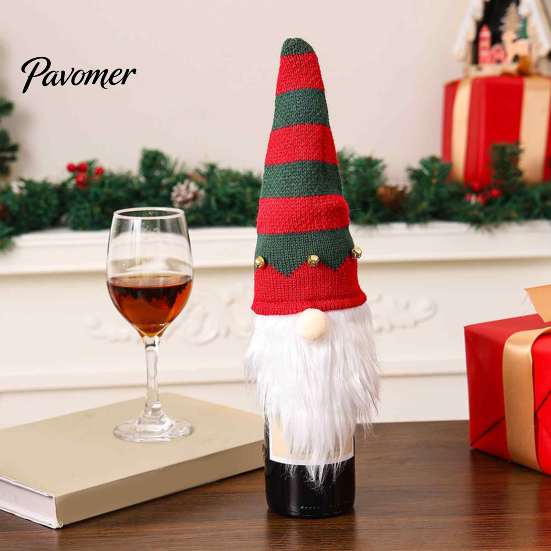 Xmas Elk Snowflake Striped Decor Christmas Gnome Wine Bottle Covers, Knitted Faceless Toppers, Santa Reindeer Holiday Table Dresser Elf Sleeves,
