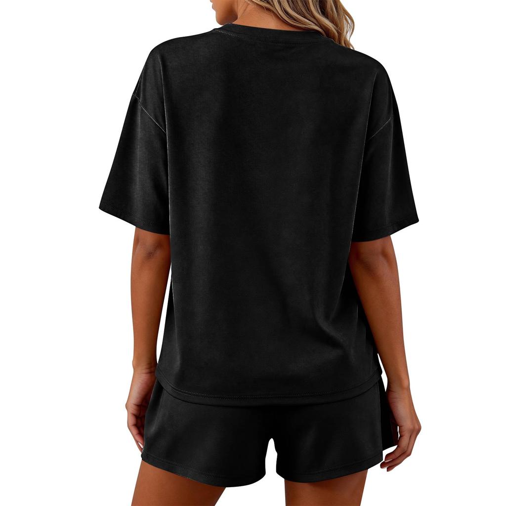 Women's 2-Piece Fashionable Casual Loose-Fit Short-Sleeve Top And Shorts Set