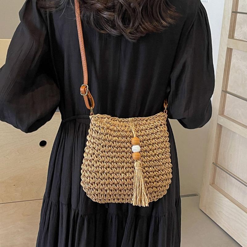 Geantă de paie cu franjuri boemă pentru femei, geantă de plajă de vară, geantă casual all-in-one, geantă crossbody