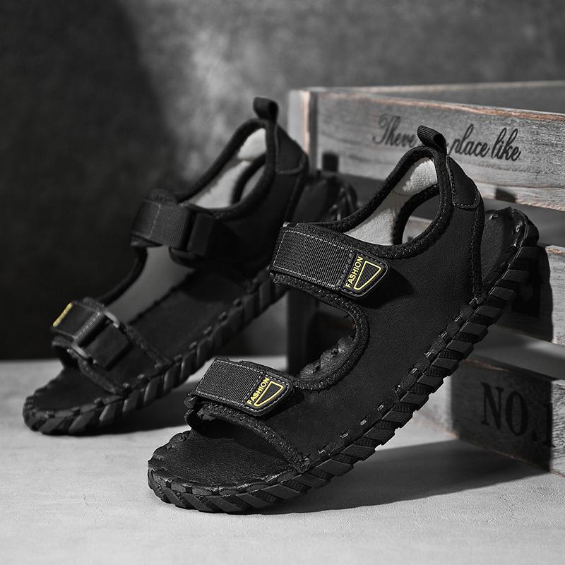 

Модные мужские кожаные сандалии, летняя классическая мужская обувь, модные тапочки, мягкие сандалии, мужская римская удобная обувь для ходьбы 11 чёрный