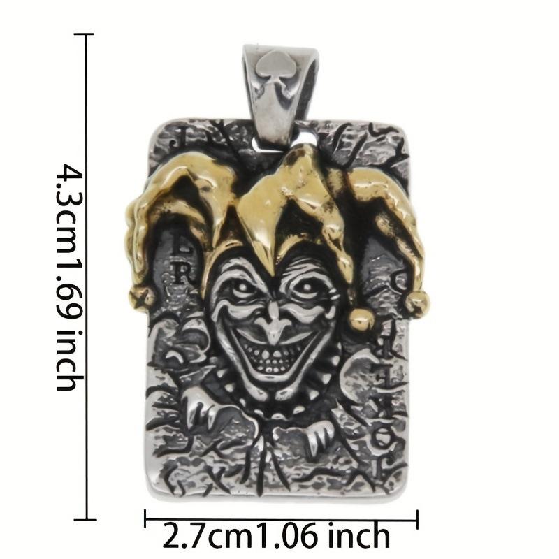 European and American Retro Poker King Clown Pendant Men's Jewelry Ins Pendant Trendy Silver Jewelry Design Women's Necklace