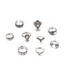 Retro Rhinestone Floral Feather Carved Open Ring Set - 9 Pieces