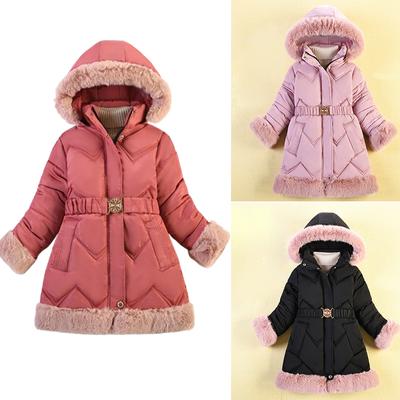 Winter Gefütterte Jacken Mädchen Plus Samt Verdicken Warmer Mantel Kapuze Reißverschluss Pelzkragen Prinzessin Oberbekleidung Kindermäntel