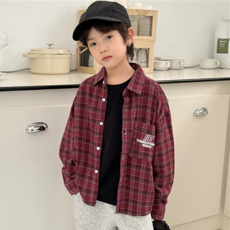 

Весна и осень мальчики новая модная свободная клетчатая рубашка с длинным рукавом 130cm красный