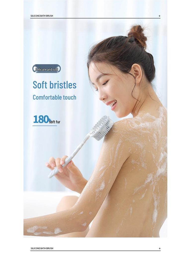 Silicone Long-Handled Bath Brush - Soft Bristle Back Scrubber for Easy Cleaning