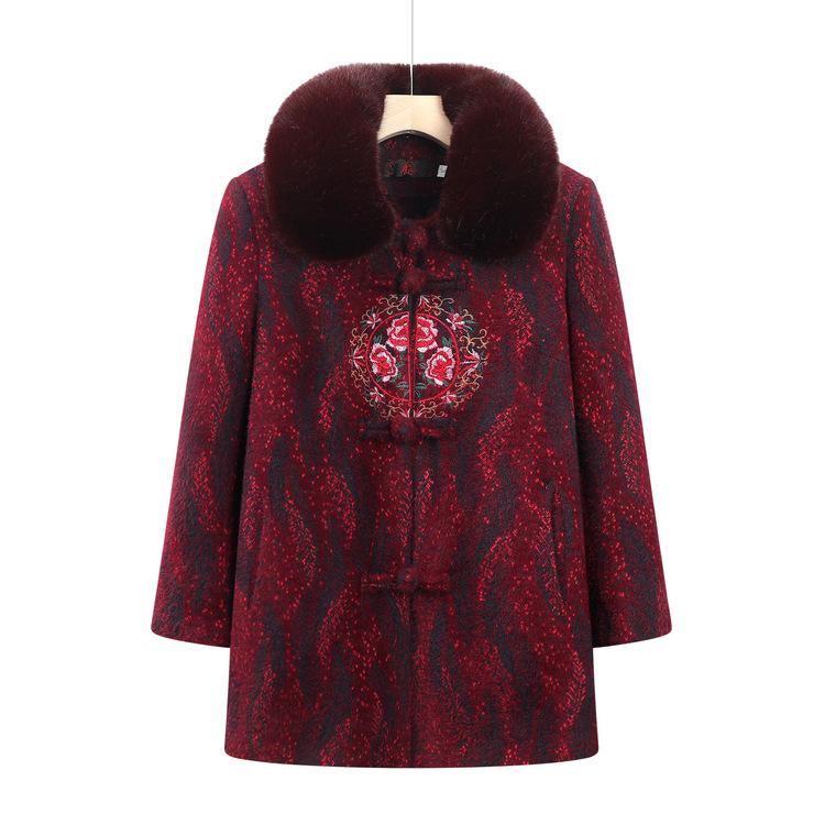 Grandma Autumn Mid-length Plush Thick Coat Wide Lady Autumn and Winter Wool Coat Elderly Winter Clothes Women