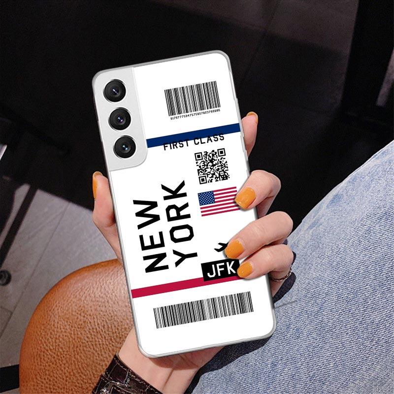 Travel Ticket Label Phnoe Case for Samsung Galaxy S26 S25 Edge S23 S24 Ultra S22 Plus S21 S20 FE Unique Cover Soft Coque Galaxy