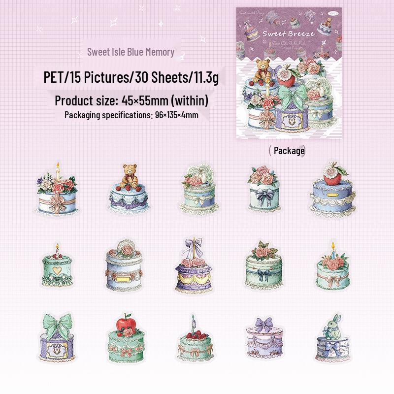 Ketchup Girl Sweet Breeze Cake-Themed PET Sticker Pack: 4 Varieties, 30 Sheets