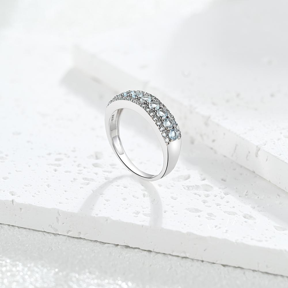 Adorable Silver Earrings & Ring Set for Lady & Girls Natural Sky Blue Topaz November Birthstone Fine Jewelry Birthday Party Gift