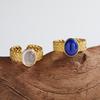 Niche Retro High-End Open Ring S925 Sterling Silver Inlaid With Natural Lapis Lazuli Powder Crystal Colored Treasure Ring For Women