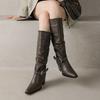 Light luxury niche retro leather knight boots 2025 autumn and winter new women's boots foreign trade pointed thick heel high boots