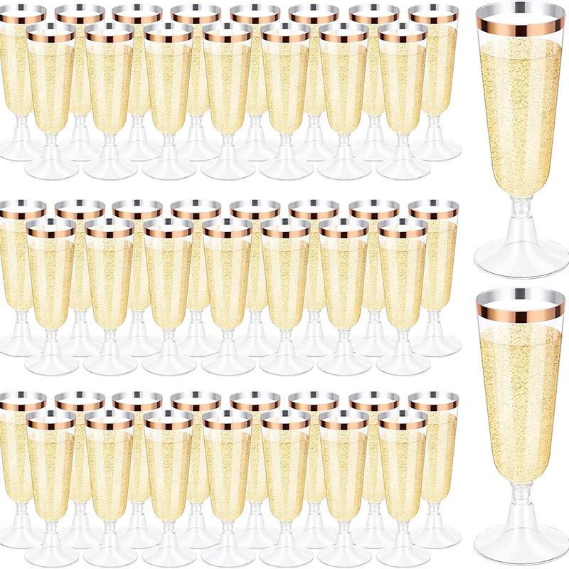 50pcs Disposable Plastic Champagne Glasses Cocktail High Footed Glasses Crystal Glasses Imitation Glass Wedding Party Supplies