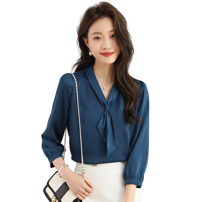 Brand Women's High-End White Silk Long Sleeve Shirt - Stylish Summer 2025 Formal Fashion