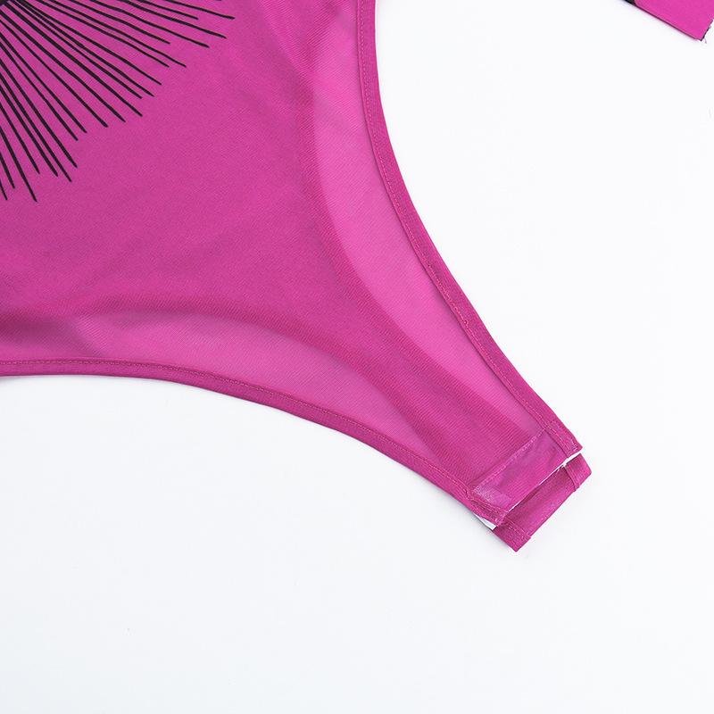 Tuta da donna a maniche lunghe con stampa hip-hop europea e americana, sexy da ragazza piccante, base, prospettiva irregolare, senso del design hollow-out