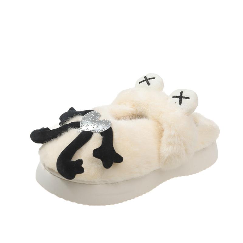 

Мультяшные забавные плюшевые тапочки для женщин 2024 года, осенне-зимние теплые домашние удобные повседневные тапочки из хлопка Баотоу на платформе 36-37 белый