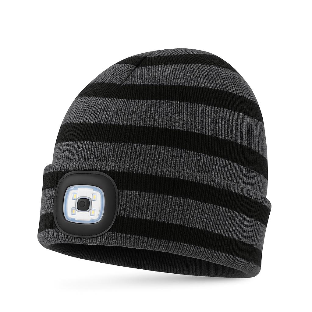 Winter Hat Classic Striped Pattern Knitted Skull Cap Beanie Equipped With Handy LED Light for Outdoor Camping Adventures LED Hat