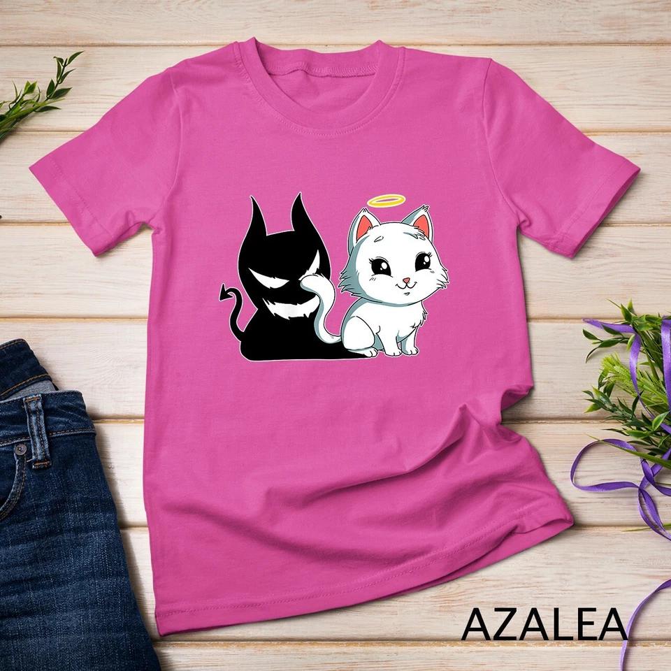 Funny Angel Devil Cat T-Shirt Sweet Dearly Kitty Demon Unisex T-shirt 9 4XL