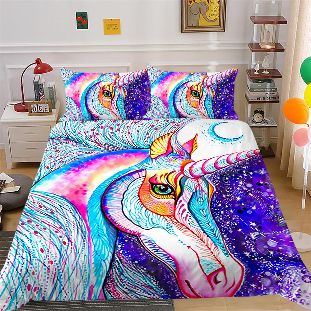 

Комплект постельного белья с принтом единорога, домашнее постельное белье, двойной размер, покрывала из микрофибры, высокое качество, пододеяльник EU Single 135x200cm