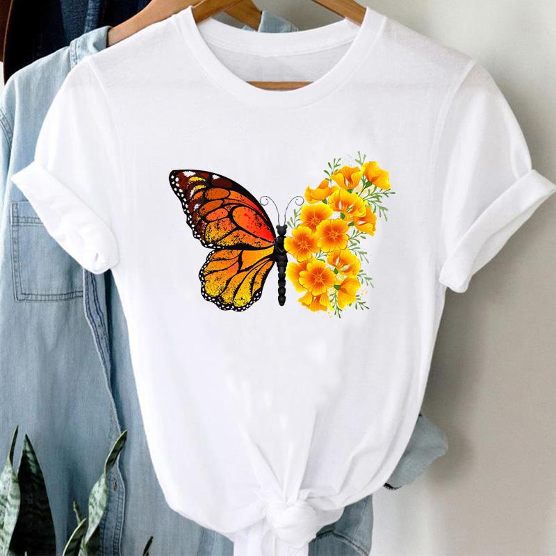 Lovely Flower Tee Top Fashion T Shirt Clothing 90s Sweet Trend Casual Short Sleeve Women Print Lady Female Graphic T-shirt
