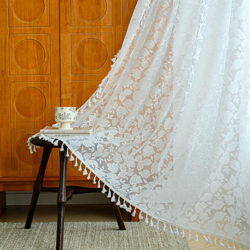 

Французские Прозрачные Шторы Бохо Стиль Ажурная Ткань Четыре Сезона Универсальное Украшение Гостиной Занавески Винтажная Ткань с Кисточками Занавеска W140*H100cm 1pcs