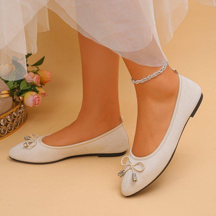 Women's Bowknot Decor Ballet Flats Pointed Toe Slip-On Elegant Dress Shoes for Office Wedding Party Daily Casual Footwear