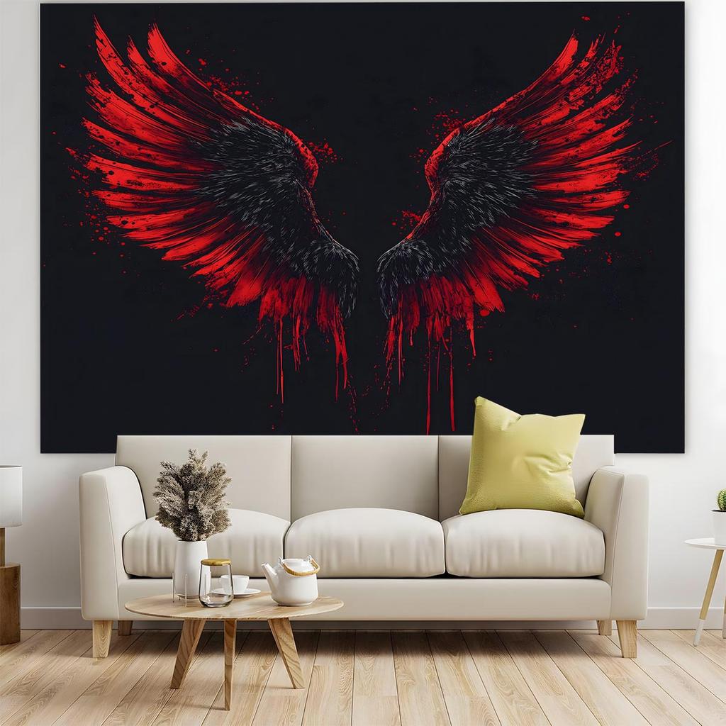 1 Banner with an Image of an Angel's Wings - Vivid Red and Black Wing Design Made of Polyester Fiber for Photo Wall Display