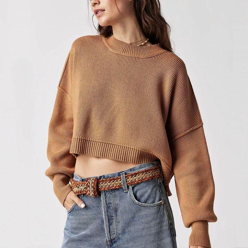 European and American Fashion Round Neck Loose Pullover Knit Sweater Round Neck Neck Loose Knit Sweater