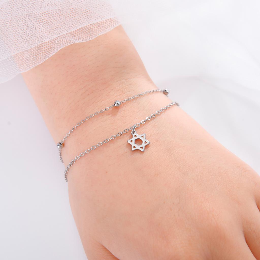 LIKGREAT Stainless Steel Star of David Symbol Bracelet for Men Women Charm Double Bracelets Jewelry Valentine's Day Gift 2025