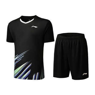 Li Ning Badmintonová série Color Block Elastická stahovací šňůrka Sportovní badmintonová soutěž Ležérní sportovní oblek Unisex sportovní oblečení Černá AATU025-1